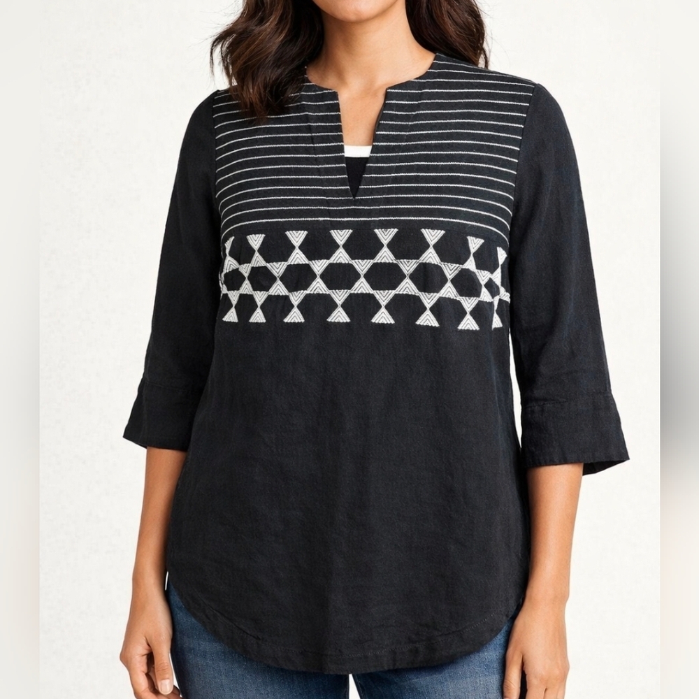 Fabindia Black and White Tunic with Geometric Design Sz S